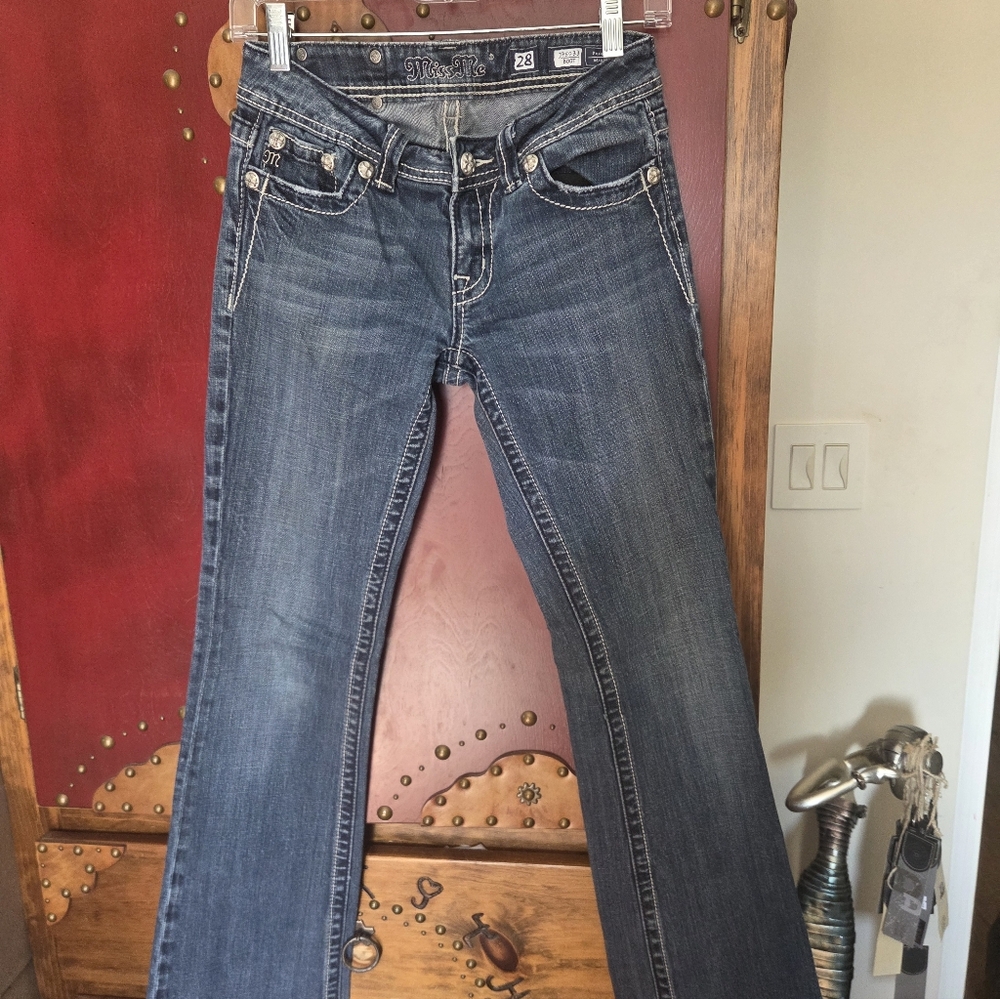 Miss Me Dark Blue Bootcut Jeans with Contrast Stitching